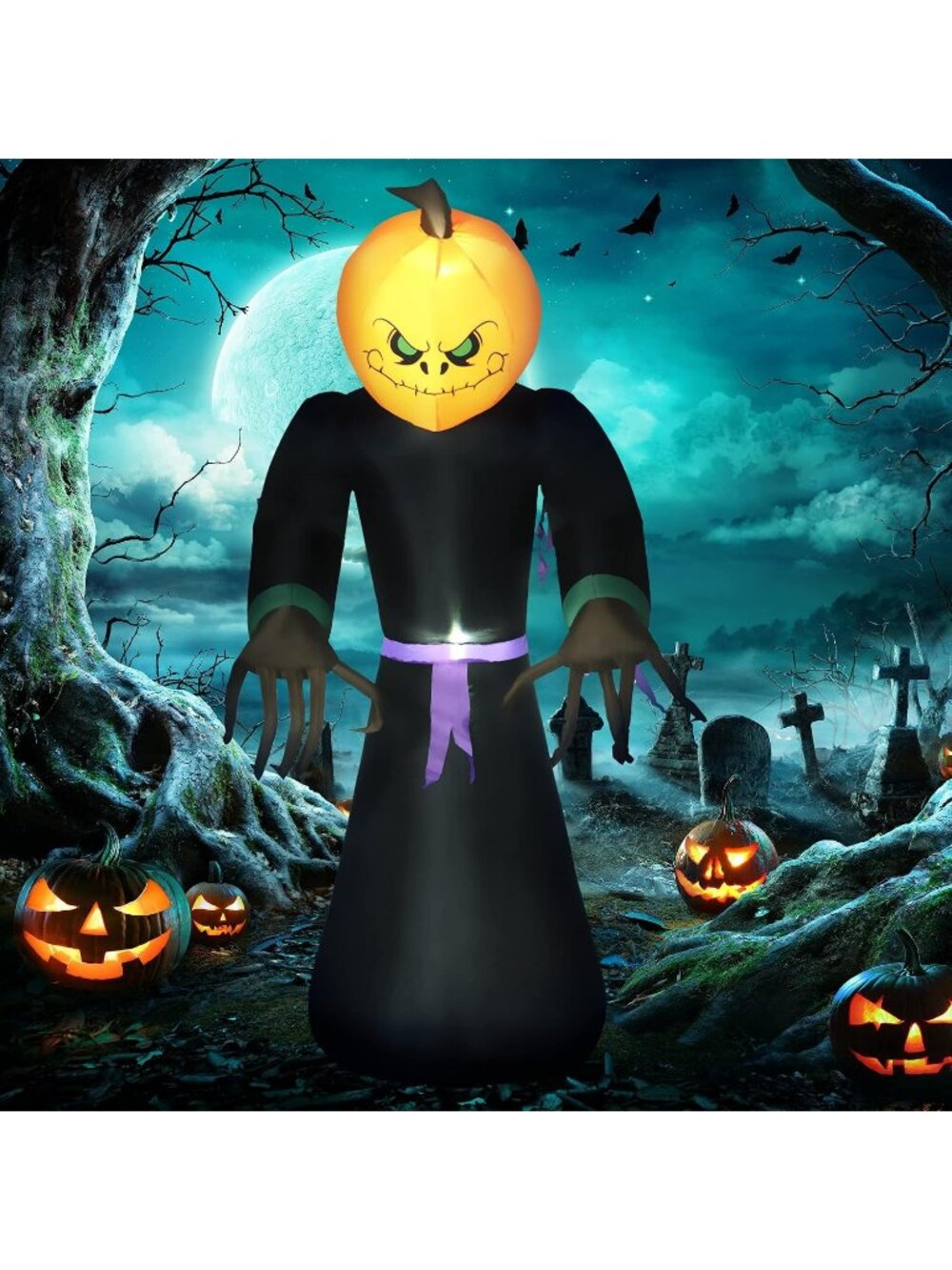 🎃 7ft Halloween Inflatable Pumpkin Reaper Blow-Up LED Yard Display Outdoor Deco